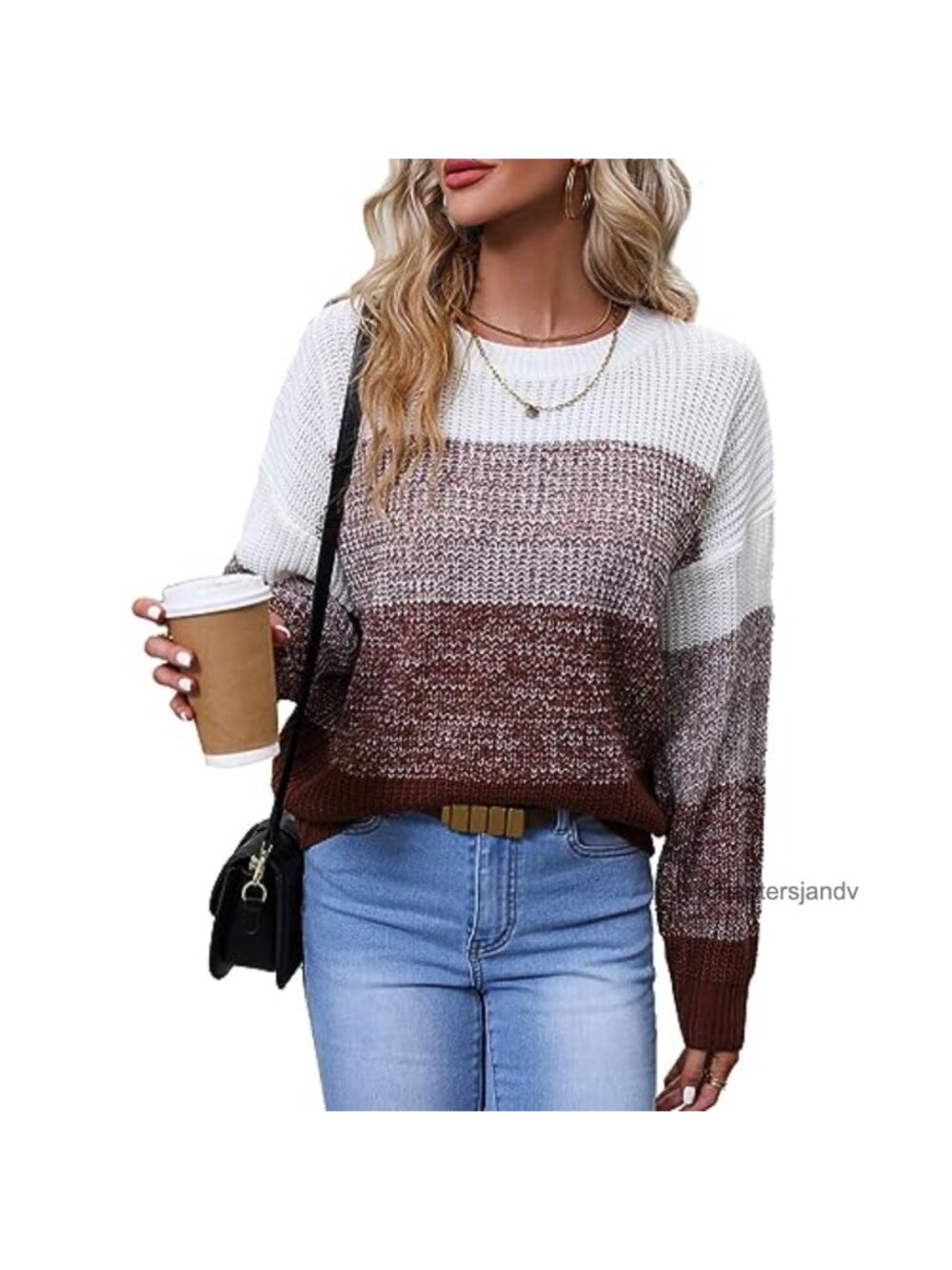 100% Acrylic Striped Color Block Sweater Long Sleeve Crewneck Loose Fit Knit